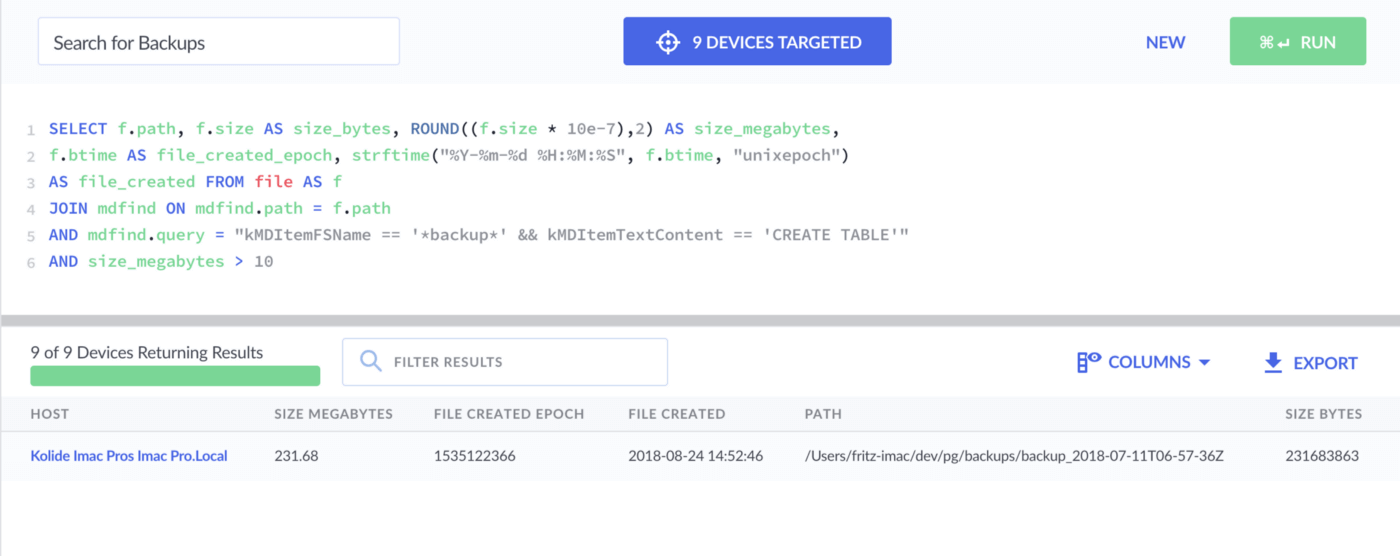 A screenshot of mdfind results. A screenshot of mdfind results.
