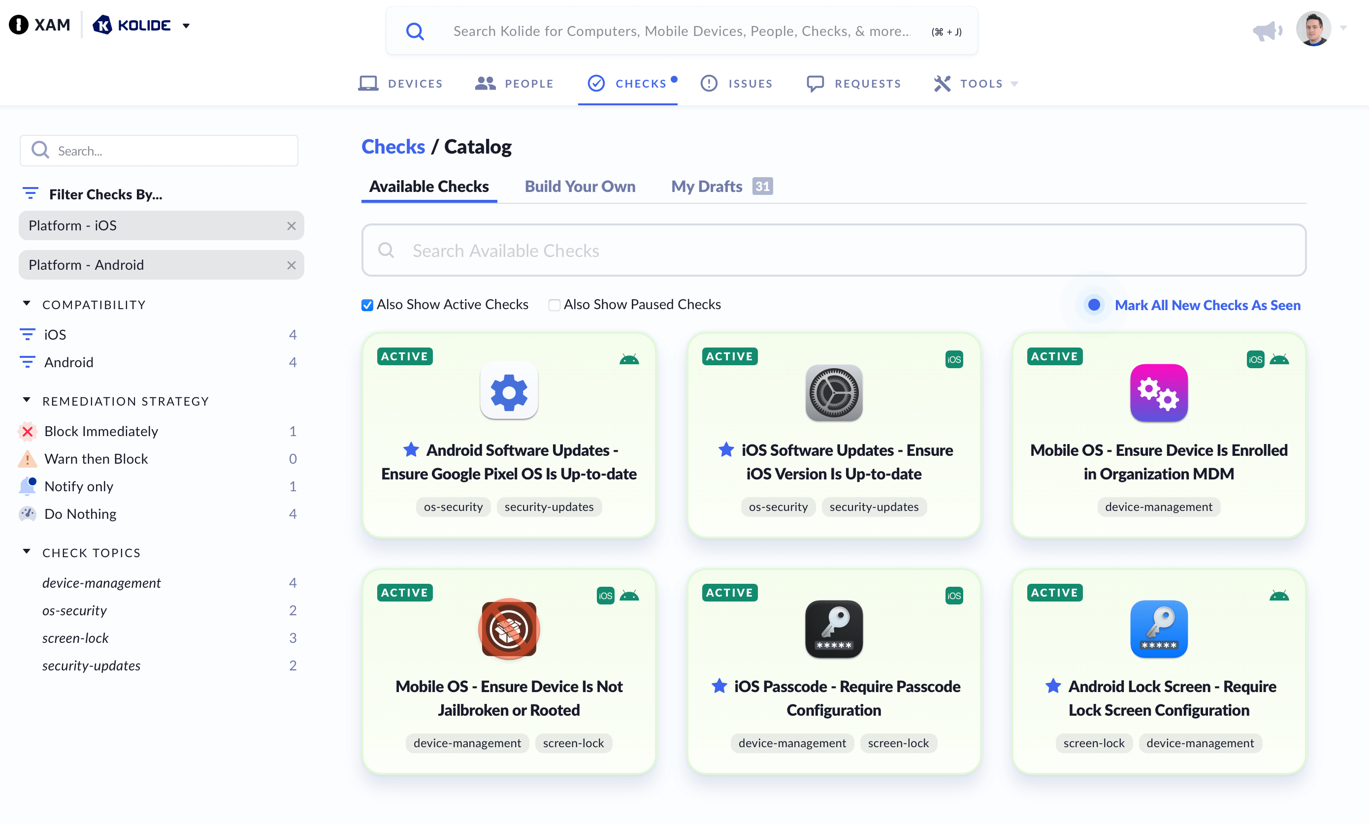 A screenshot of the checks catalog. A screenshot of the checks catalog.